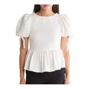 Grey‎ Collective Mixed Media Tweed & Satin Peplum Top in Bright White